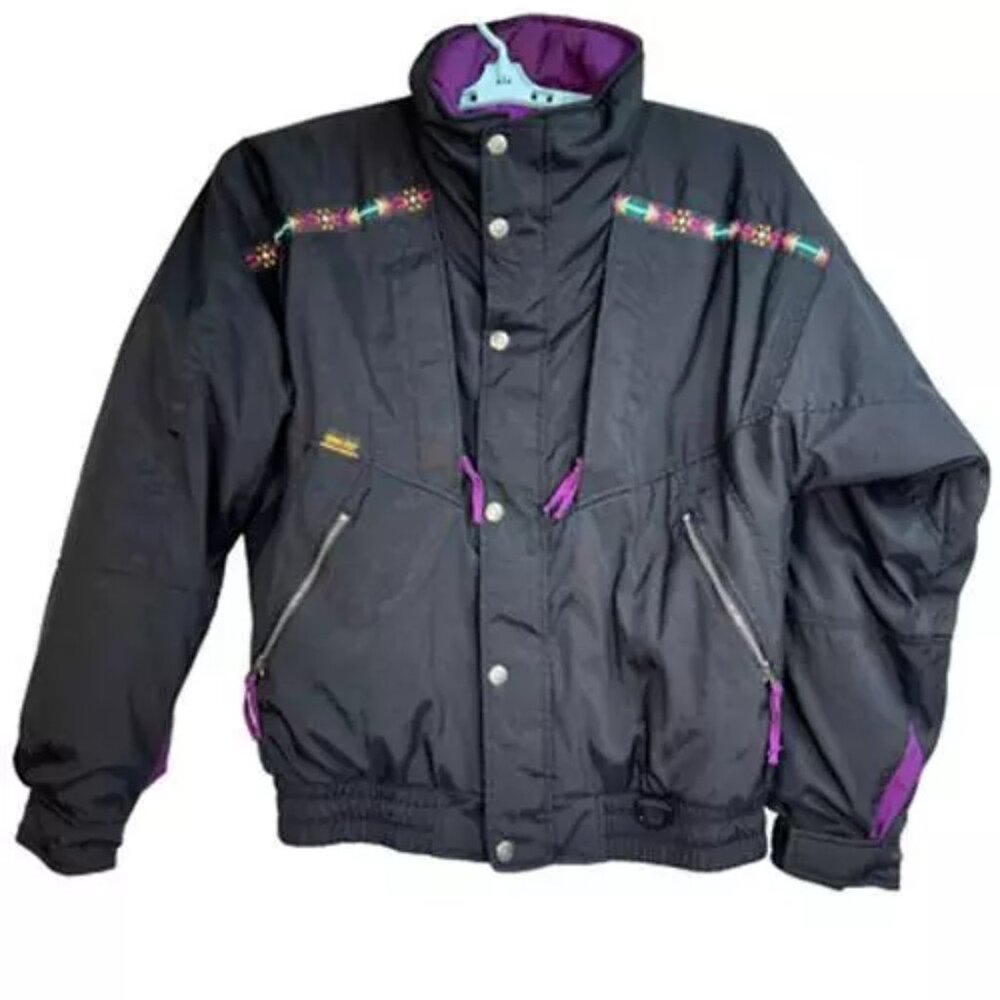 VTG Alpine Design Womens Black Bomber Aztec Jacket Gore Tex Coat Full Zip Sz L
